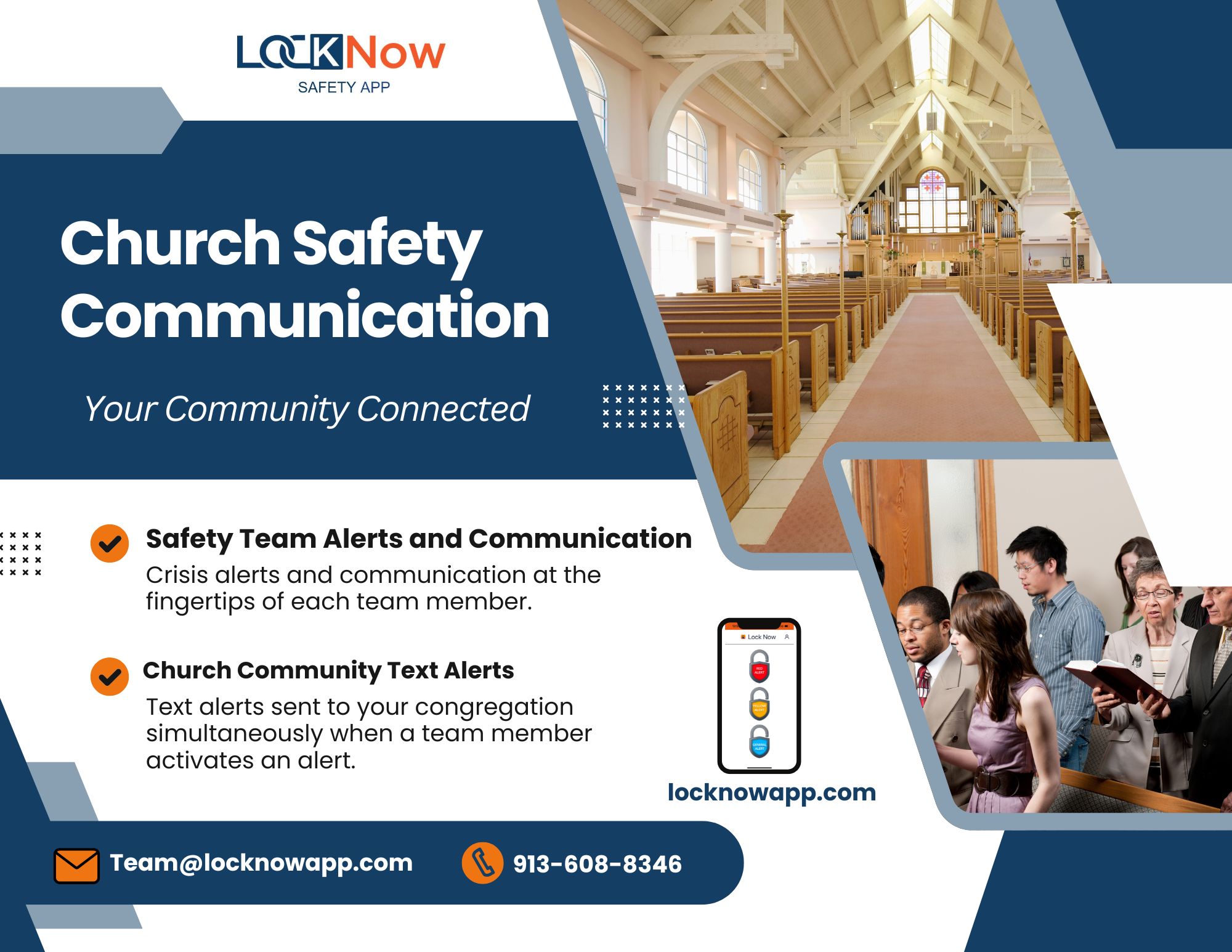 Church safety app interface for team communication and security